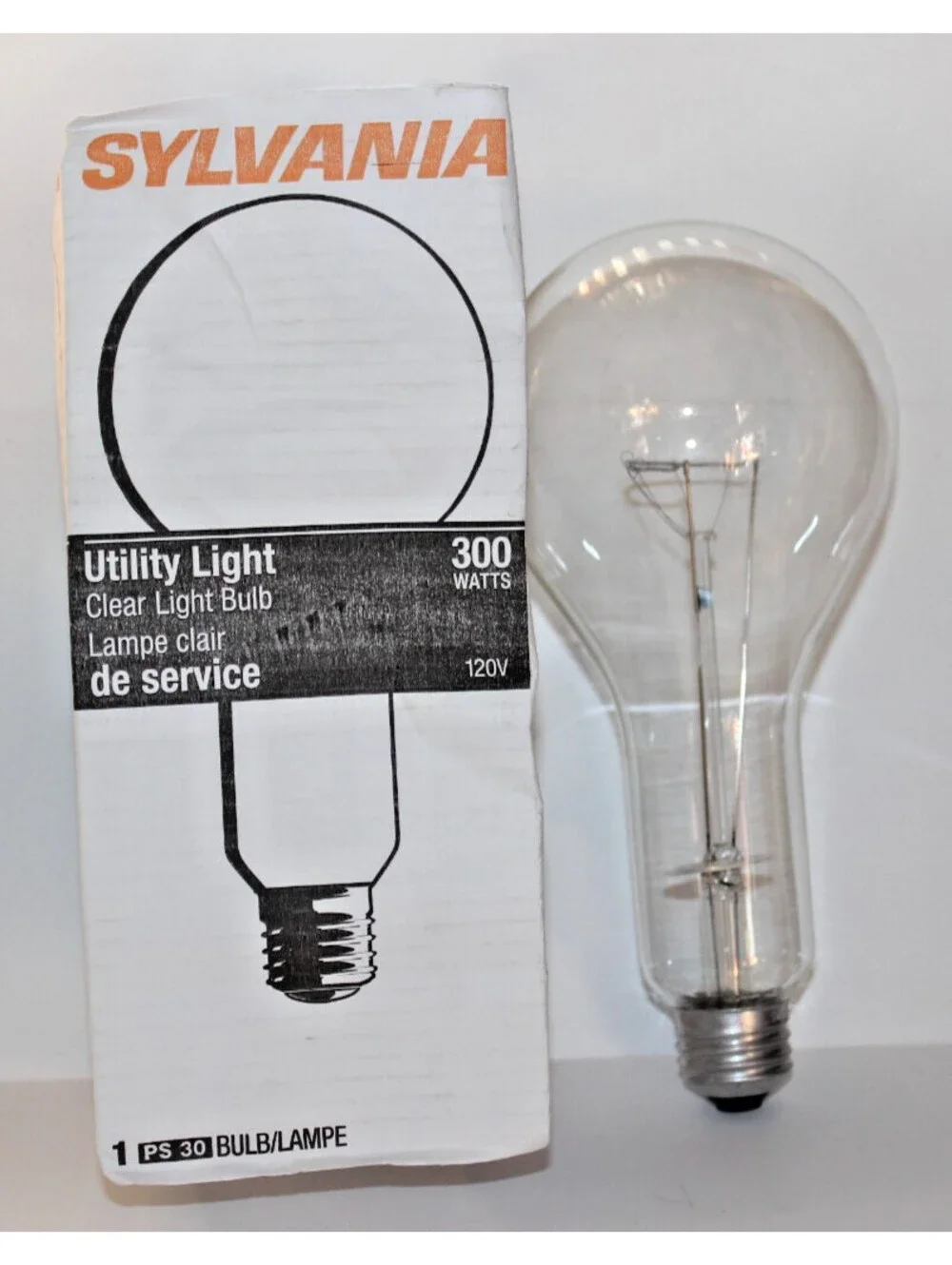 5 Lot Sylvania Utility Light 300W Clear Light Bulbs 120V PS 30